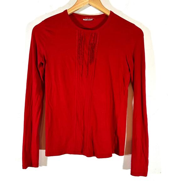 Vintage 90's PRADA red tab‎ long sleeve top Womans Small pop of red - Picture 1 of 10